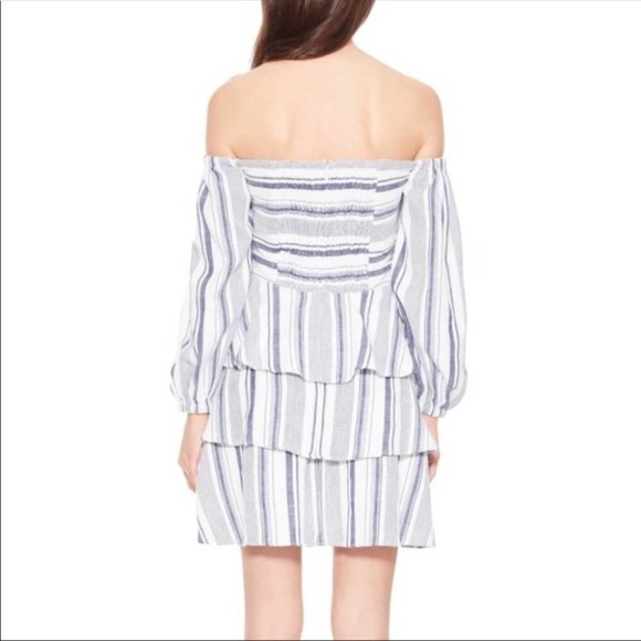 PARKER Bahama Shift Aquarius Stripe Off Shoulder Blue & White Mini Dress 4 NEW - Picture 4 of 10